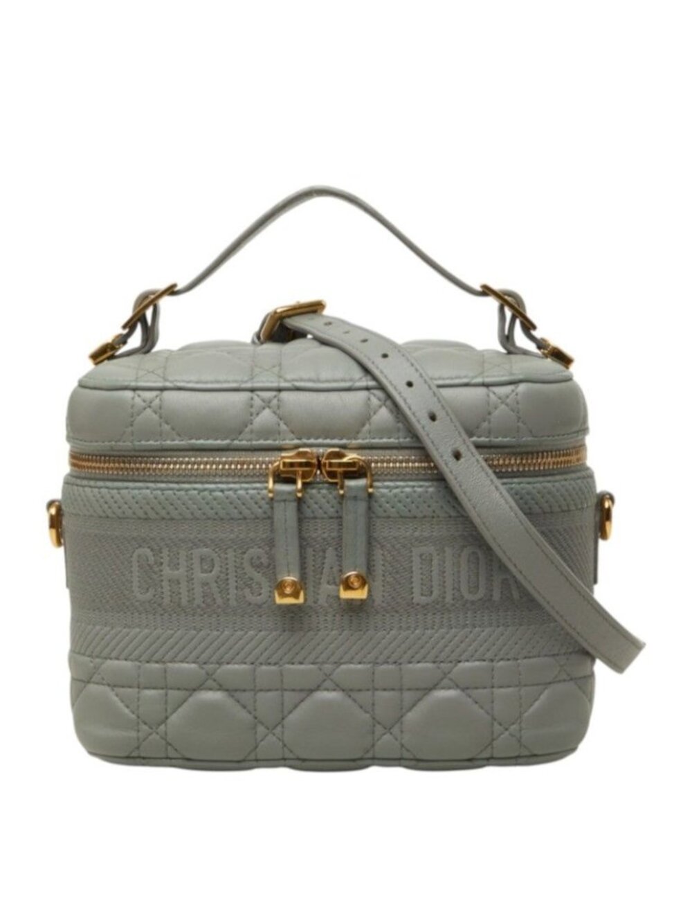 Dior Cannage Travel Small Vanity Shoulder Bag 2-Way Gray Leather